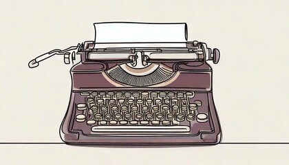 Single continuous line drawing vintage typewriter. Marketing branding, business advertisement
