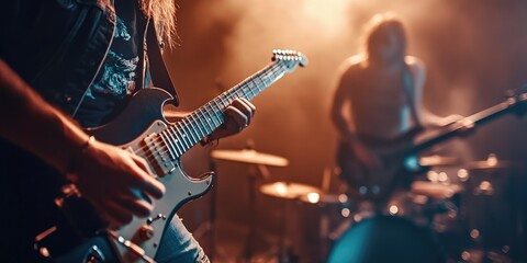 Guitarist Performing on Stage with Warm Lighting