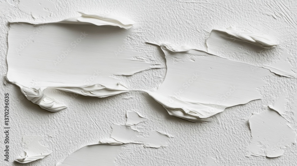Poster thick strokes of white paste forming an abstract textured design on a white canvas, creating a minim