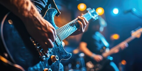 Fototapeta premium Guitarist Playing Electric Guitar On Stage