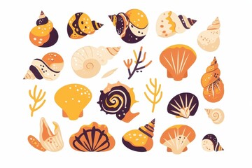 Vibrant Collection of Seashells and Seaweed Ocean Theme Illustration Summer Design Elements