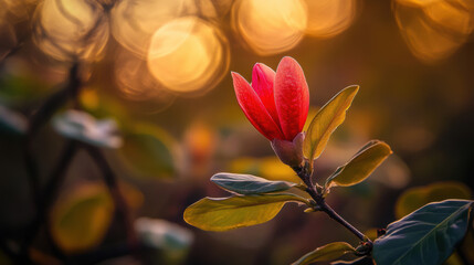Red Flower Bud with Bokeh Background