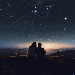 A couple stargazing on a clear night.