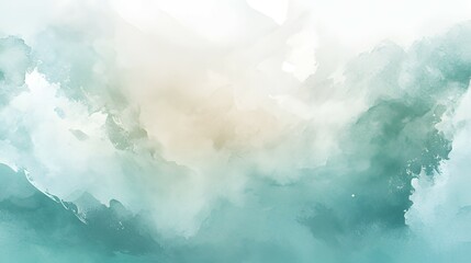 Watercolor background in light blue white and light green portabella painting with wave texture and fog texture