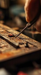 Artisan meticulously works metal in a workshop