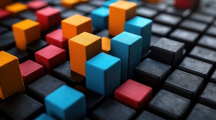 Obraz premium Abstract Colorful Blocks 3D Render: Data Visualization, Geometric Shapes, Modern Art