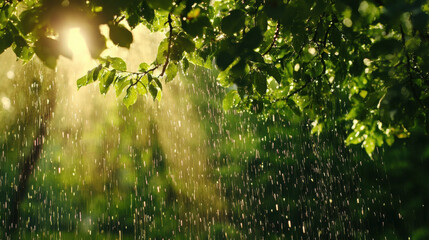 Rainfall in a Sunlit Forest