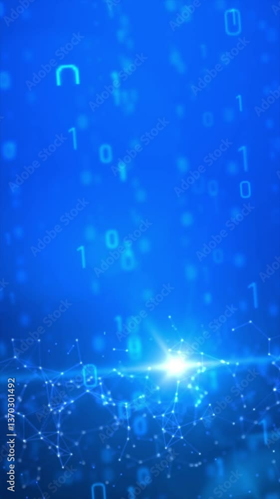 Poster vertical video abstract background animation of digital binary number 0 1 matrix drop video overlay 