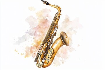 Naklejka premium Elegant Watercolor Alto Saxophone Painting Musical Instrument Jazz Music Art