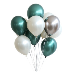 Green and silver balloons isolated on white background
