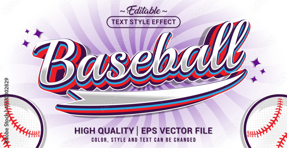 Fototapete Editable text style effect - Baseball text style theme. Vector text style illustration template.