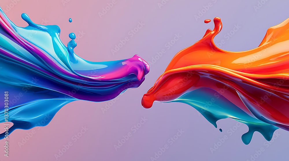 Poster dynamic color splash action abstract art digital illustration modern studio close-up view fluid conc