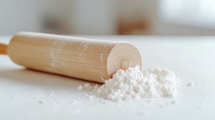 Wooden rolling pin with flour