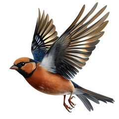 Fototapeta premium Colorful Bird in Flight Displaying Vibrant Feathers Against a White Background