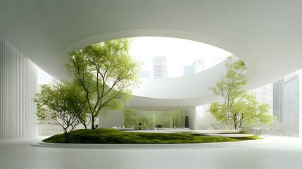 A modern light filled architectural space where activists come together to brainstorm and develop sustainable urban concepts using innovative digital tools and holographic visualizations