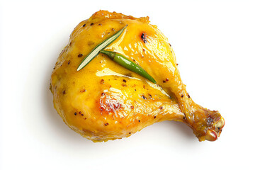 a chicken with a sprig of rosemary on it