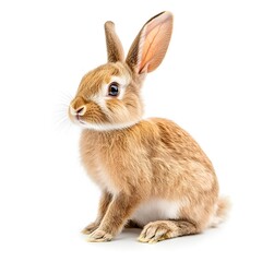 Obraz premium Cute Brown Rabbit Sitting Gracefully in a Studio Setting Against a White Background