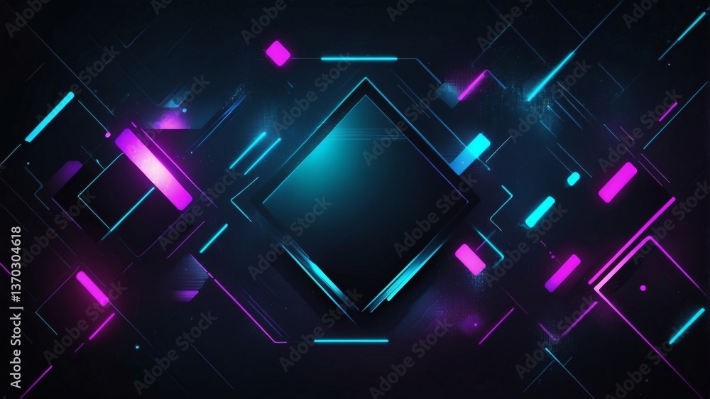 Poster abstract geometric shapes glow with neon light, perfect for digital background. it embodies technolo