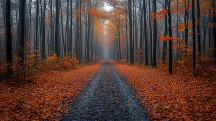 Obraz premium Autumnal Path: A Mystical Forest Walk