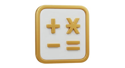 Isolated Golden Calculator Icon with Mathematical Symbols for Accounting