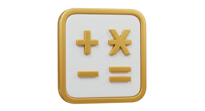 Isolated Golden Calculator Icon with Mathematical Symbols for Accounting