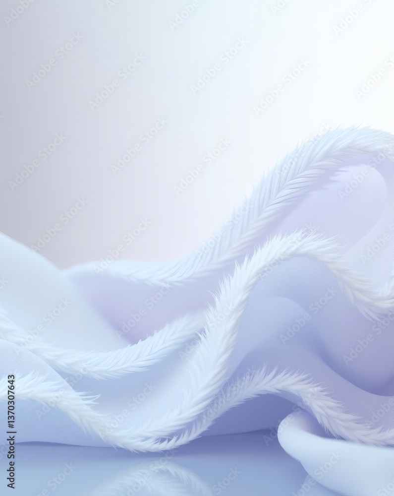 Poster an abstract image with soft, flowing fabric. The fabric has a gentle, ethereal quality, with delicate, feathery textures and soft colors. This image evokes a sense of calm and tranquility.