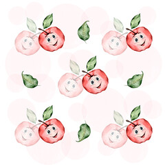 Food Autumn pattern with apples and red circles on a white background.
