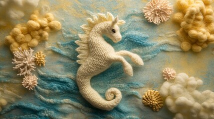 Art Handcrafted Felt Moment Ocean Yellow Lines Wool-knitted