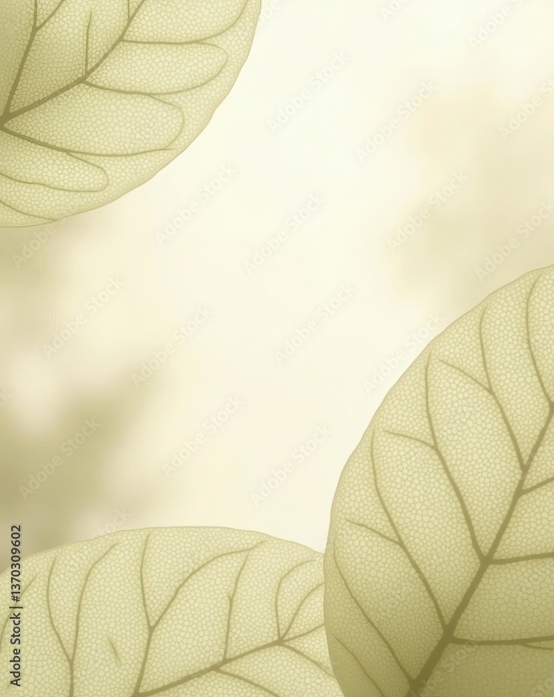 Poster close-up shot of three delicate leaves with intricate veining against a soft, warm backdrop
