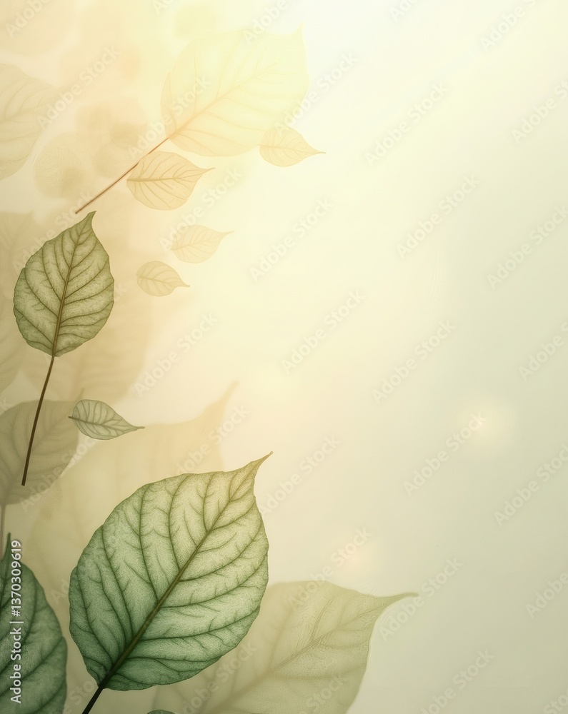 Poster a delicate and ethereal composition of leaves floating gracefully. the image evokes a sense of tranq