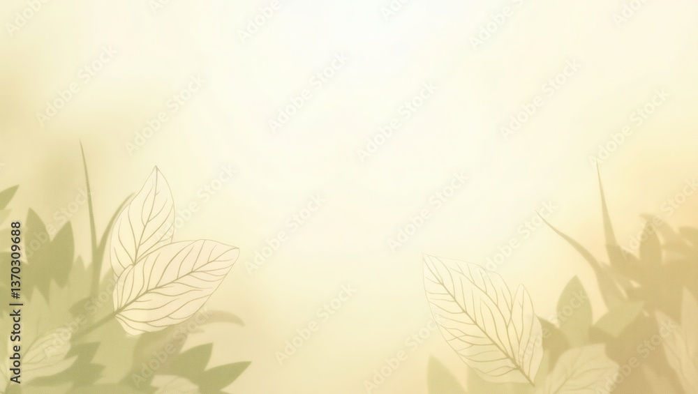 Poster an abstract botanical background with soft textures, featuring subtle leaves and grass