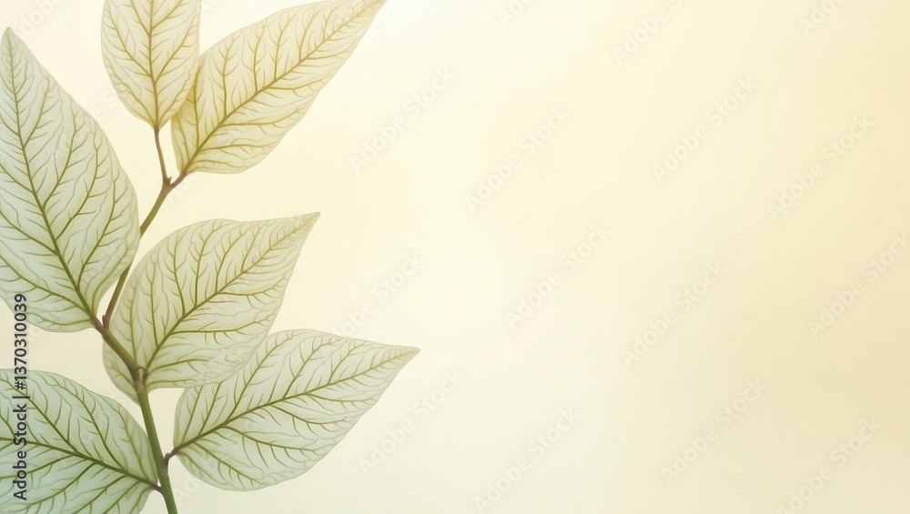 Aufkleber a close-up of a branch with delicate leaves against a soft background. The veins of the leaves are visible, adding intricate detail to the natural composition. 