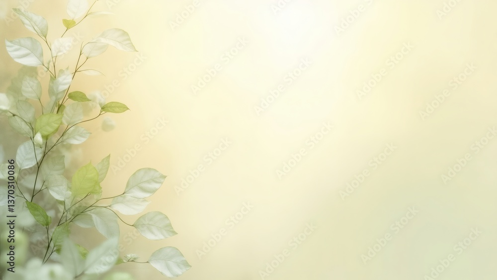 Poster a sprig of delicate light green leaves gently swaying in the breeze with blurred backdrop