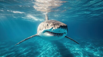Majestic Great White Shark Underwater Encounter