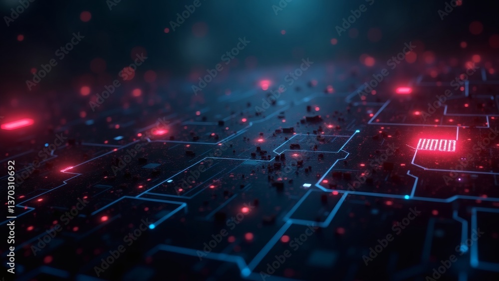 Aufkleber a mesmerizing view of a tech circuit board design with red and blue light effect