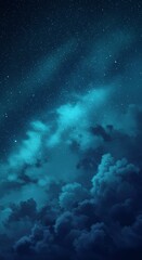 Fototapeta premium Starry Night Sky with Dreamy Clouds and Blue Cosmic Glow - Fantasy Background for Nature and Space Concepts 幻想的な雲と青い光が広がる星空の夜 - 自然や宇宙をテーマにした夢のような背景