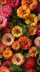Burst of Colors: Lush and Vibrant Zinnia Flower Garden under the Clear Blue Sky