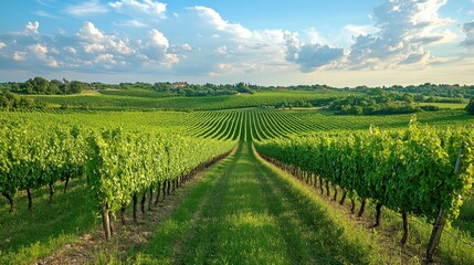 Fototapeta premium Serene Vineyard Landscape Under a Sunny Sky