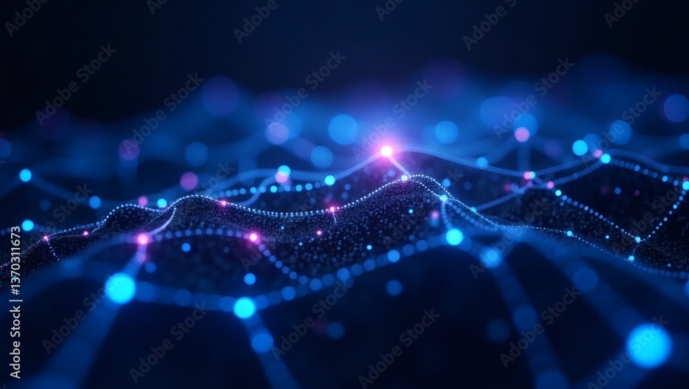 Poster a stunning abstract illustration of interconnected glowing dots and lines, creating a mesmerizing di