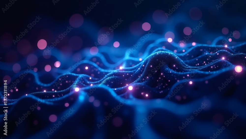 Poster abstract digital wave of glowing dots, showing a futuristic and technological concept