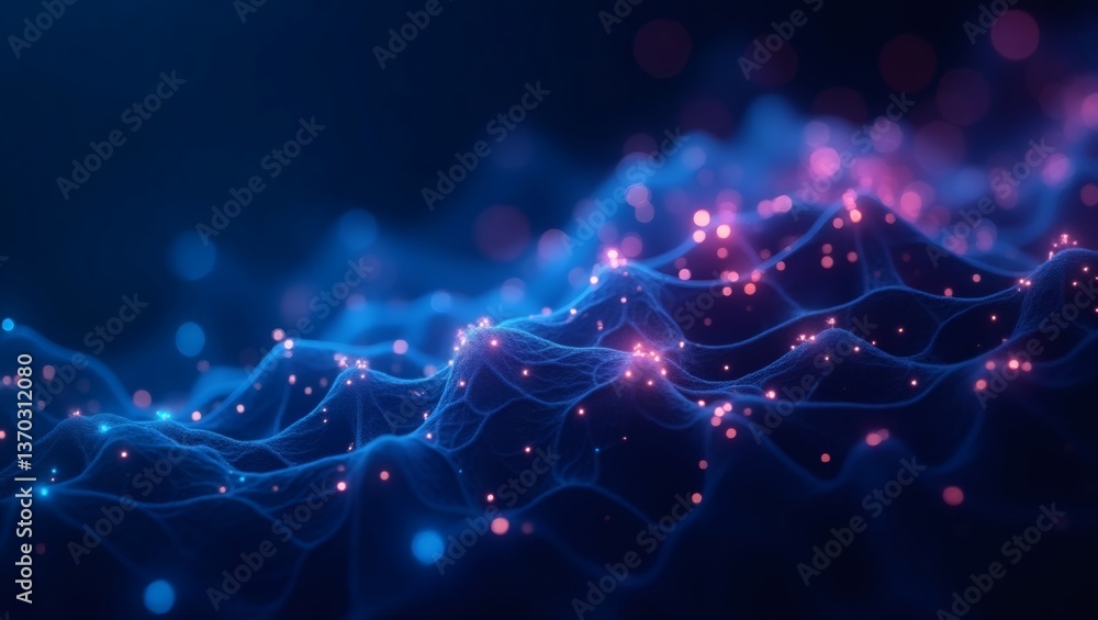 Aufkleber a mesmerizing digital representation of interconnected network glowing lights in blue and pink hues.
