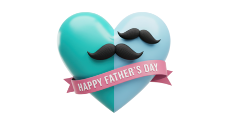 Isolated Heart with Mustaches and Happy Fathers Day Banner