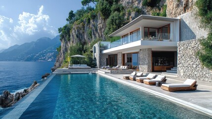Fototapeta premium Luxury Villa with Infinity Pool overlooking the Amalfi Coast