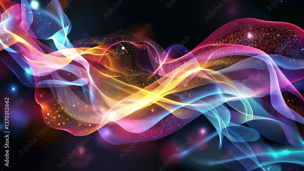 Poster swirling waves of vibrant colors flow gracefully across a dark backdrop, creating a mesmerizing effe