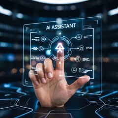 An Interactive AI Assistant Interface Displayed on a Futuristic Touchscreen