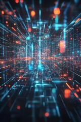 Fototapeta premium Cyberpunk digital network design virtual space 3d visualization futuristic environment close-up view