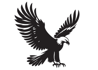 Fototapeta premium eagle flying logo silhouette vector, eagle logo icon silhouette, bald eagle silhouette, black american eagle flying logo silhouette, flying eagle bird silhouette isolated on white background