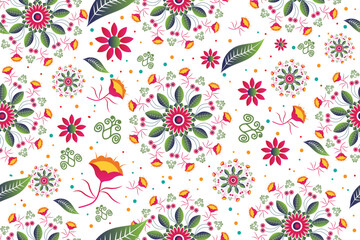 Flower seamless pattern with leaves background