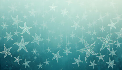 Serene Teal Background with Hanging Starfish Elegant Design for Invitations Prints or Digital Media