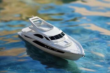 Luxury yacht floating on crystal clear water with vibrant ripples enhancing its elegance